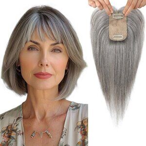 Flufymooz Real Human Hair Toppers for women, 10 Inch Clip in Bangs